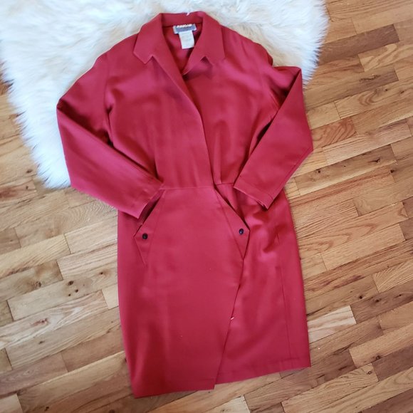 Thierry Mugler 1980s Crimson Wool Coat Dress - Picture 6 of 12